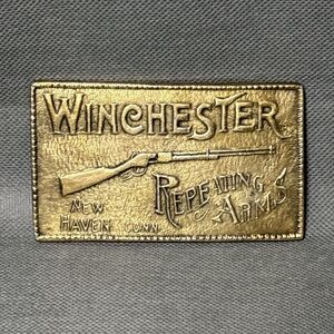 Vintage Winchester Brass Belt Buckle Repeating Arms New Haven Conn Rifle Shotgun